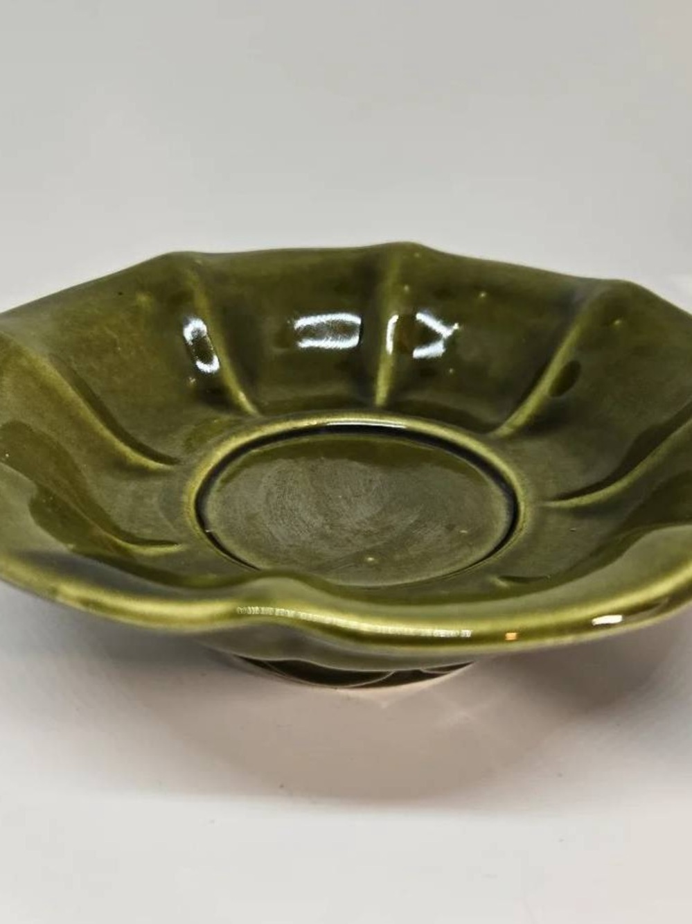 Olive Green Ceramic Petal Dish - Decorative Glass Art Accent